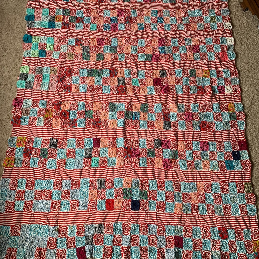Antique Hand Sewn Pom Pom or Yo Yo Quilt